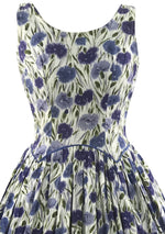 Vintage 1950s Blue Carnations Cotton Dress- New!