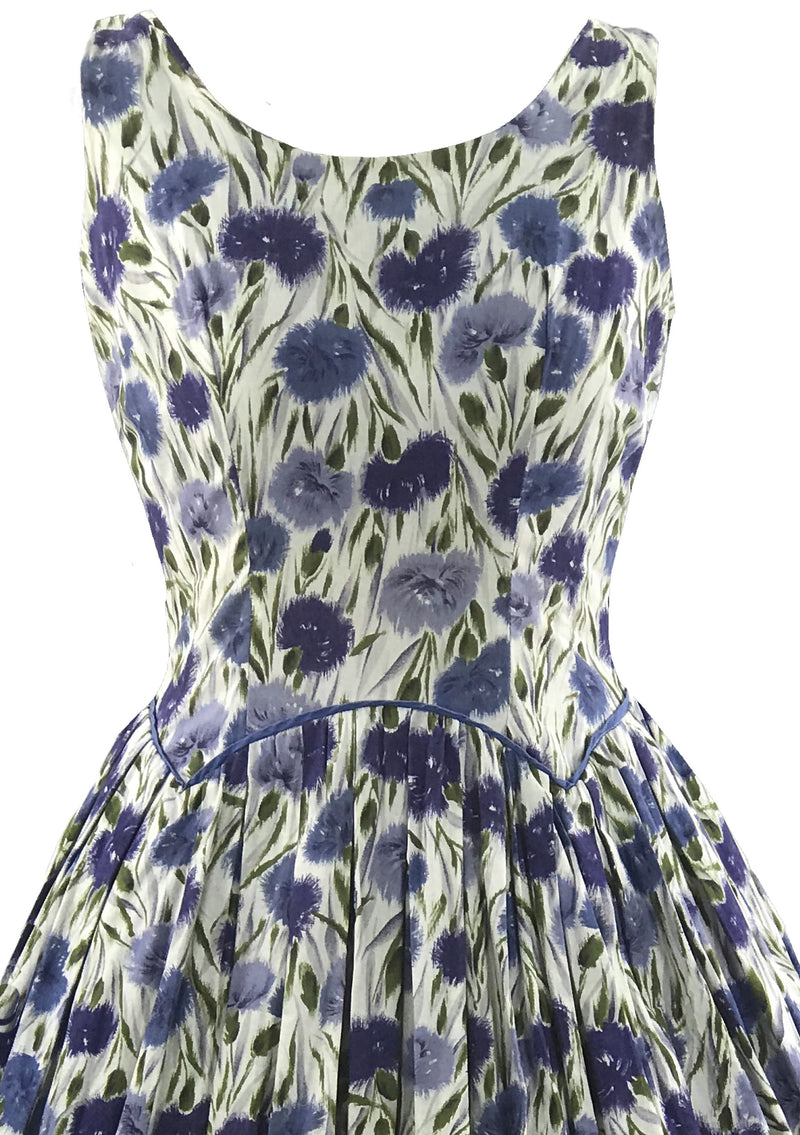 Vintage 1950s Blue Carnations Cotton Dress- New!