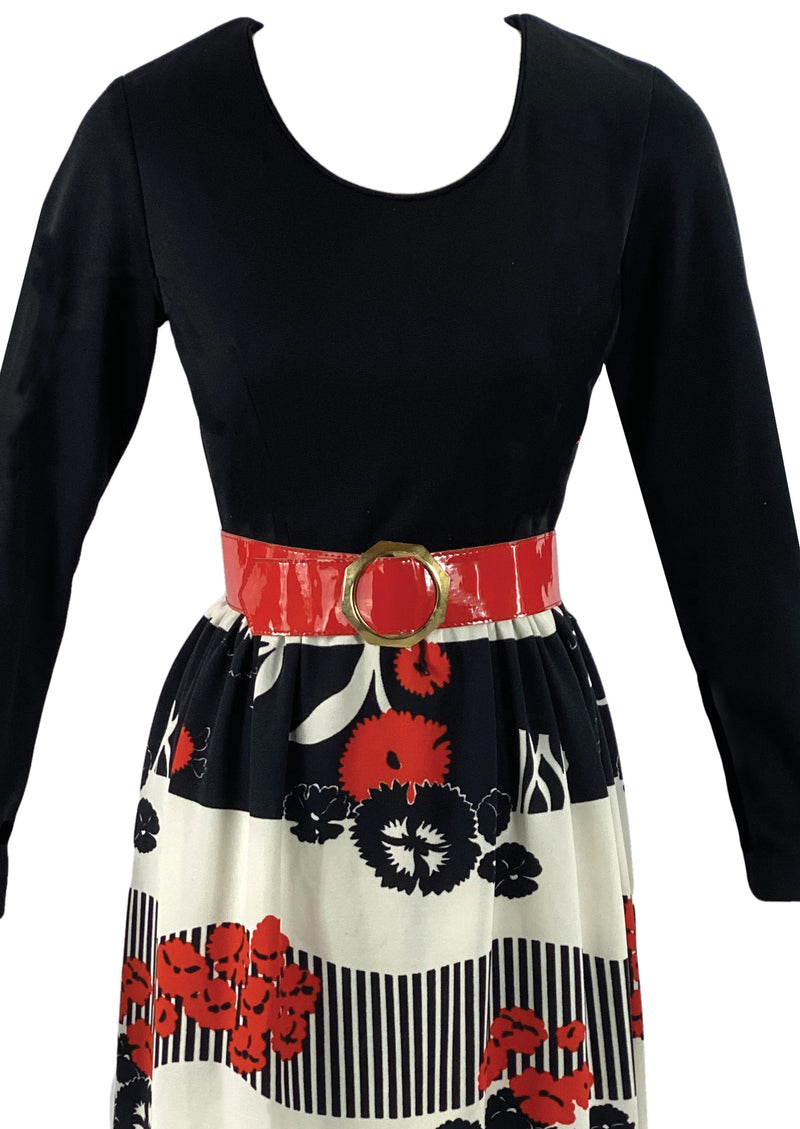 Vintage 1970s Red, White and Black Maxi Dress - NEW!