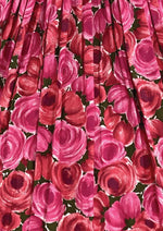 Spectacular 950s 1960s Magenta Roses Cotton Dress  - New!