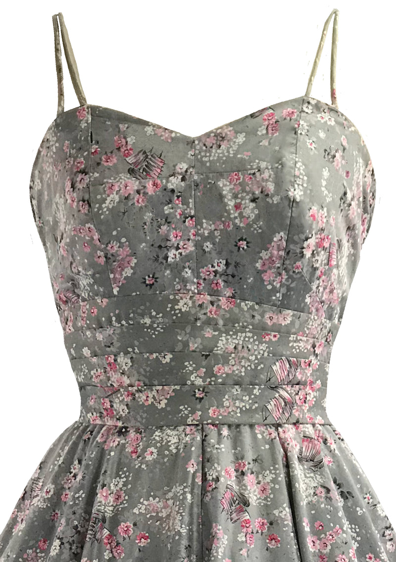 Vintage 1950s Asian Print Cherry Blossom Dress - New!