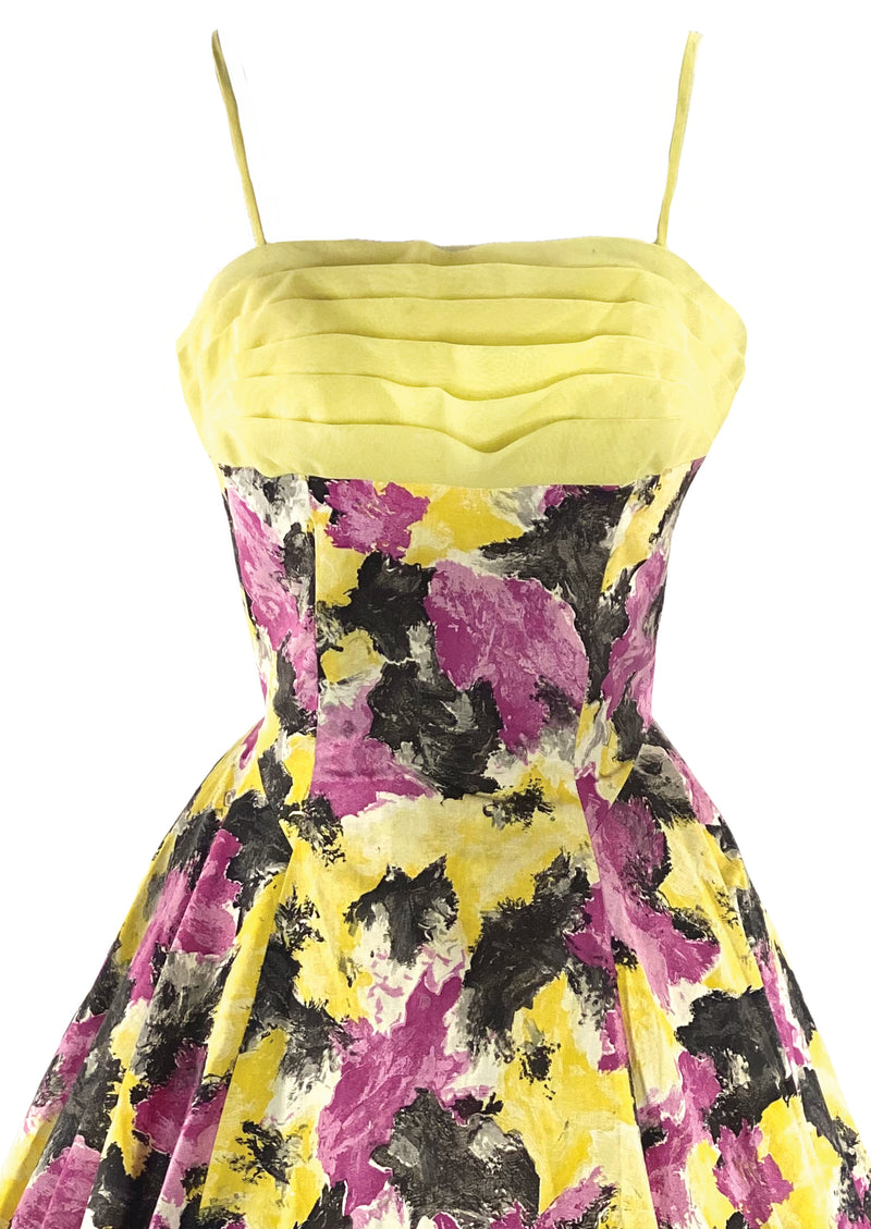 1950s Rose Pink and Yellow Abstract Floral Cocktail Dress- New!