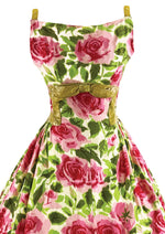 Vintage 1950s Full Blown Pink Roses Print Cotton Dress - NEW!