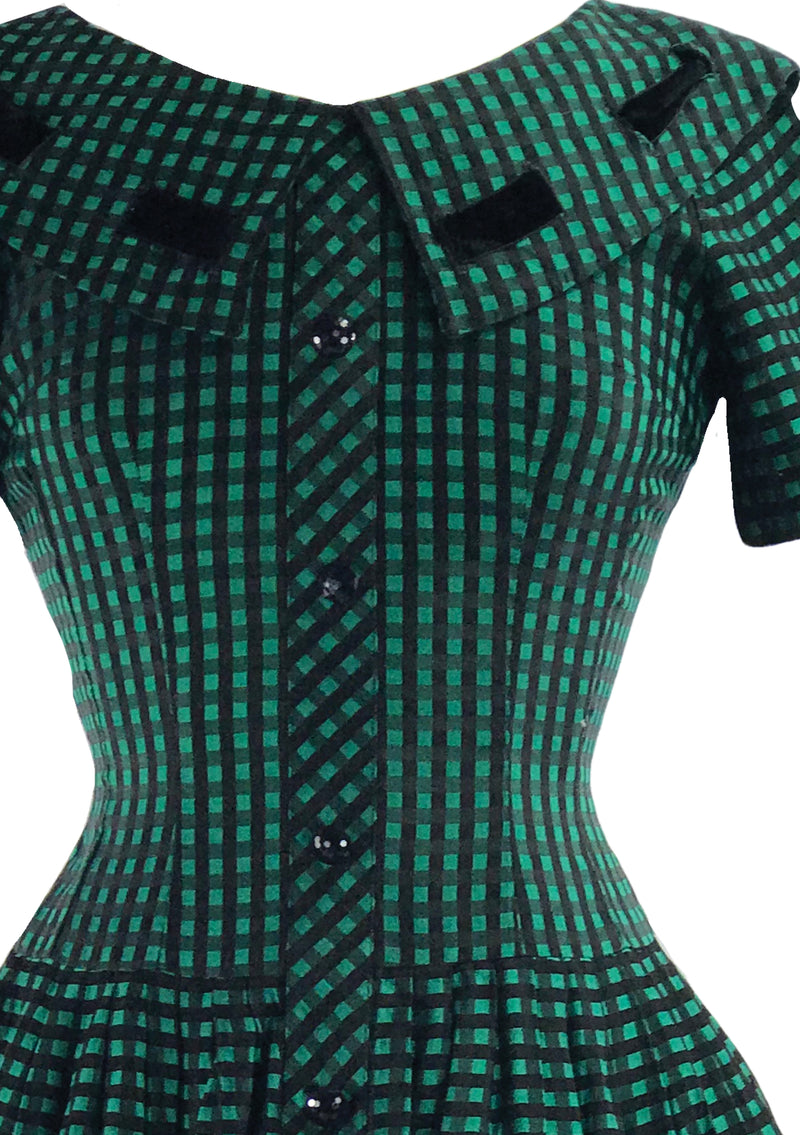 Vintage 1950s Black and Green Check Dress- New!