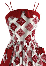 Lovely 1950s Ticking Stripe with Bandeau Squares Sundress- New!