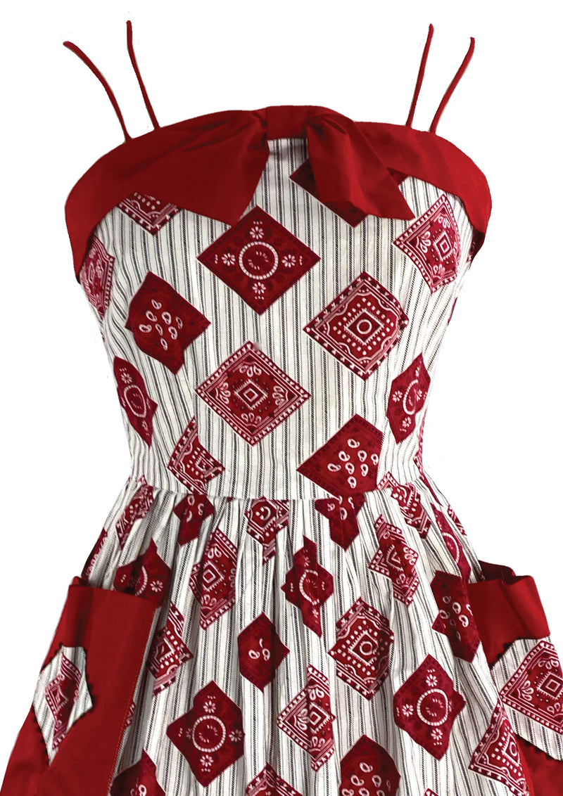 Lovely 1950s Ticking Stripe with Bandeau Squares Sundress- New!
