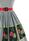 Vintage 1950s Gingham and Roses Panel Cotton Dress- New!