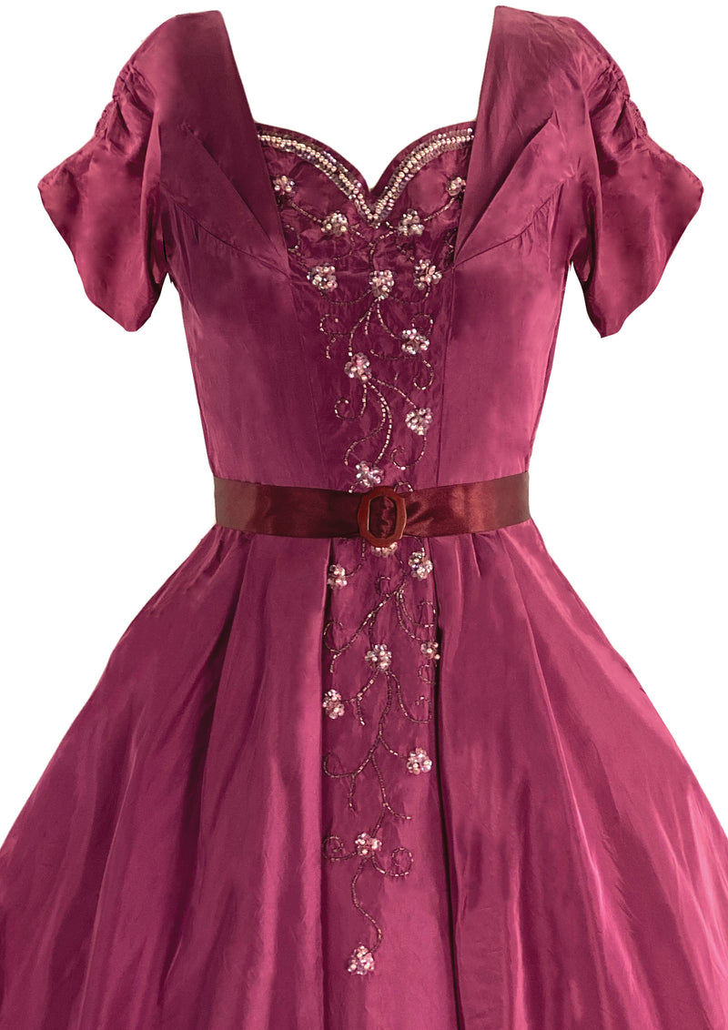 Vintage 1950s Cranberry Beaded Taffeta Party Dress - New (ON HOLD)
