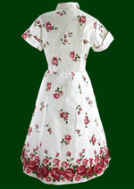 Sensational 1950s Red Roses Cotton Dress- New!