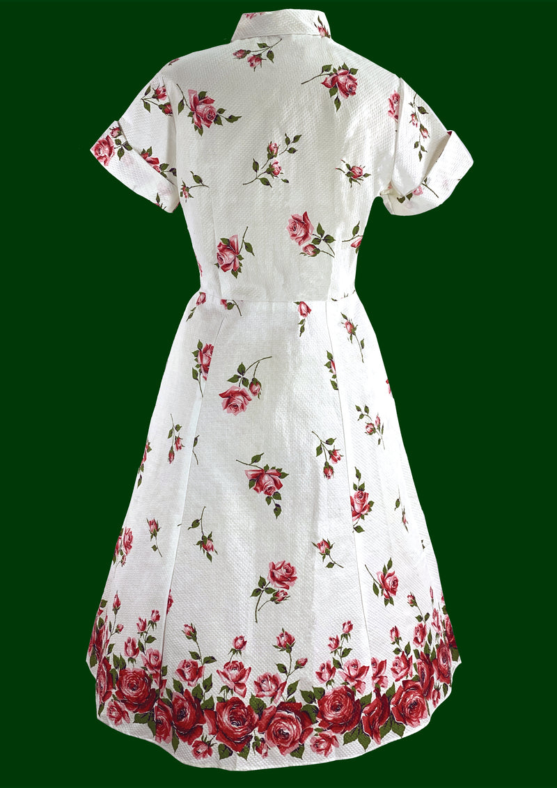 Sensational 1950s Red Roses Cotton Dress- New!