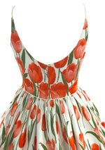 Vintage 1950s Gorgeous Orange Tulips Cotton Dress  - New!