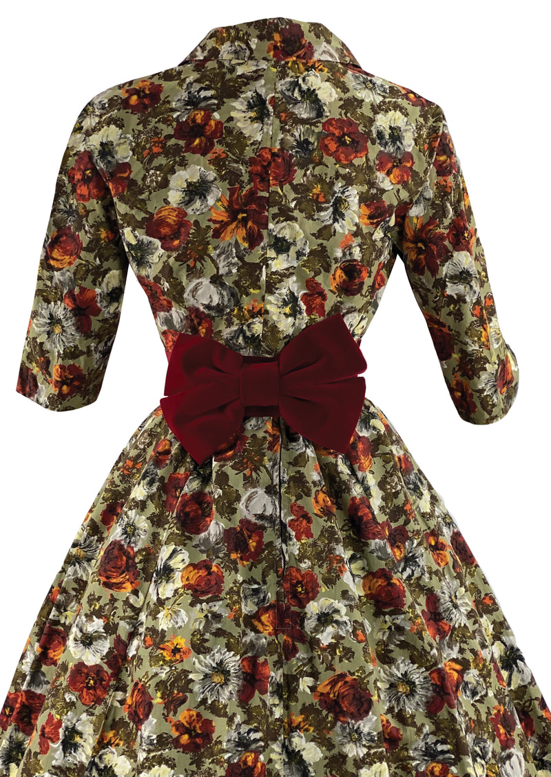 Late 1950s Autumn Toned Floral Dress Ensemble- New!