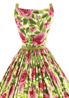 Vintage 1950s Full Blown Pink Roses Print Cotton Dress - NEW!