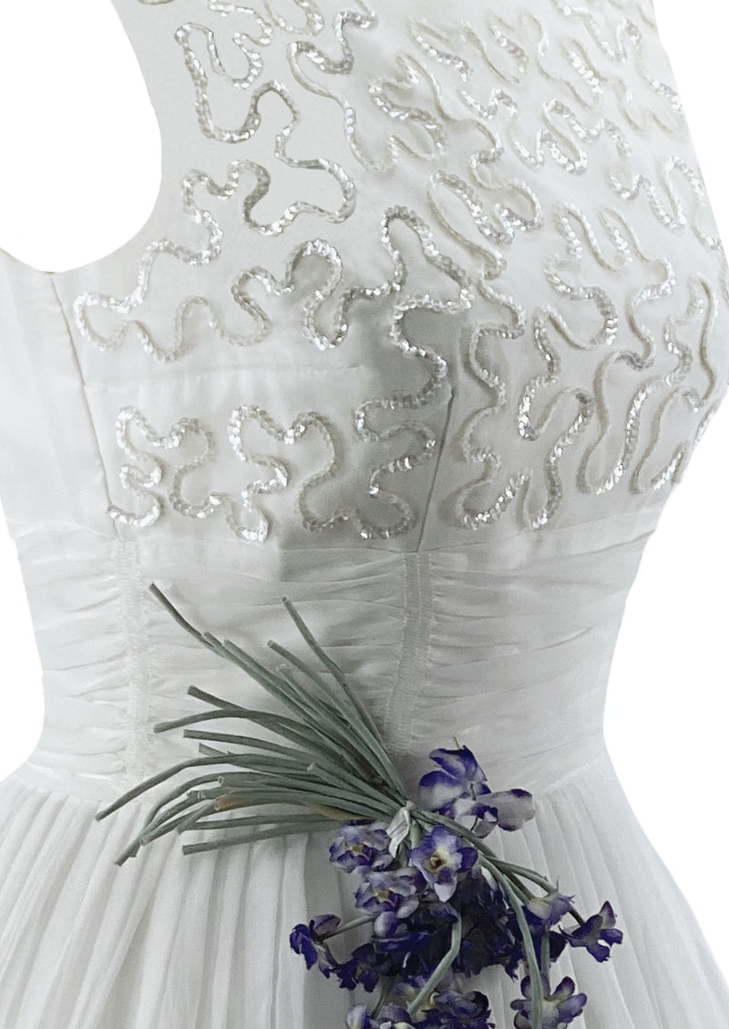 Late 1950s Early 1960s White Chiffon Cocktail / Wedding Dress- New!