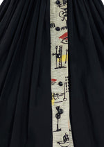 Stunning 1950s Black Primitive Art Print Cotton Dress - NEW!