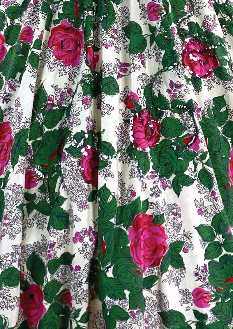 Knockout 1950s Magenta Roses Cotton Dress - New!