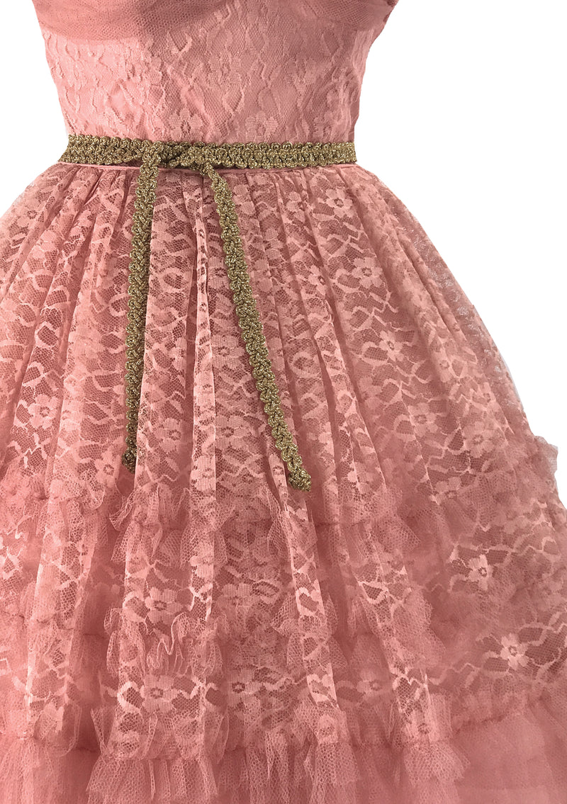 Vintage 1950s Rose Pink Lace Party Dress - New!