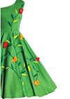 1950s Apple Green Cotton Floral Applique Dress- New!