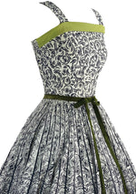 Vintage 1950s B&W Cotton Sundress Ensemble with Chartreuse- New!