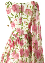 Early 1960s Pink Carnations Chiffon Dress - NEW!