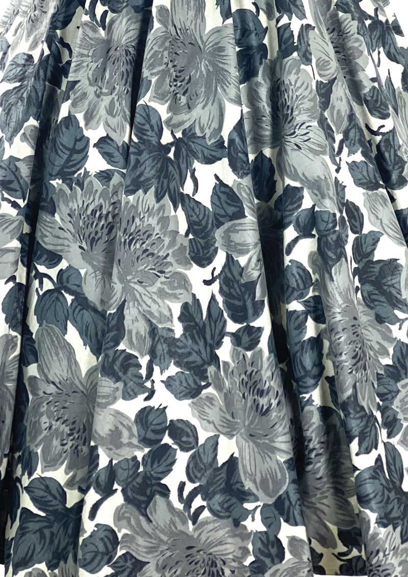 Stylish 1950s Strapless Gray Floral Cotton Cocktail Dress- New!