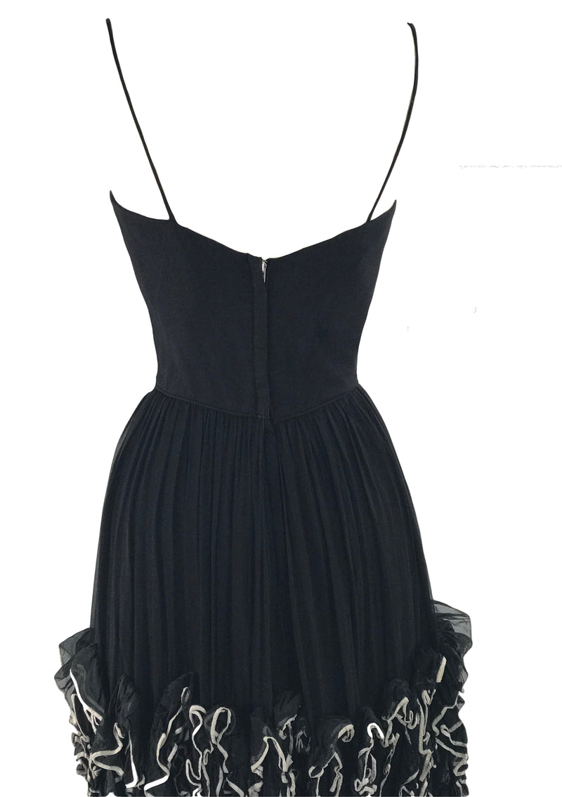 Sophisticated Early 1960s Black Chiffon Ruffle Dress - New!