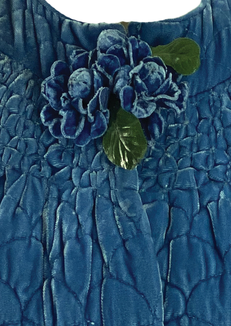 Vintage 1940s Quilted Blue Silk Velvet Jacket- New!
