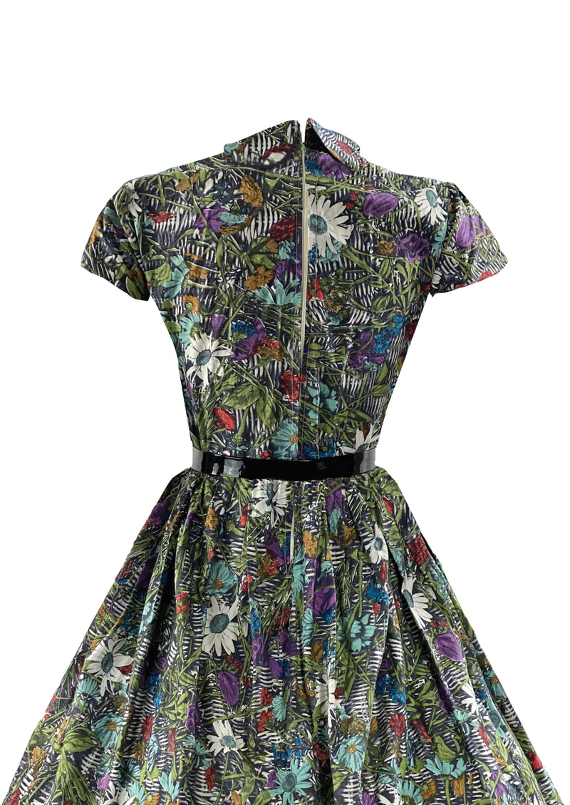 Vintage 1950s Floral Novelty Print Cotton Dress - NEW!