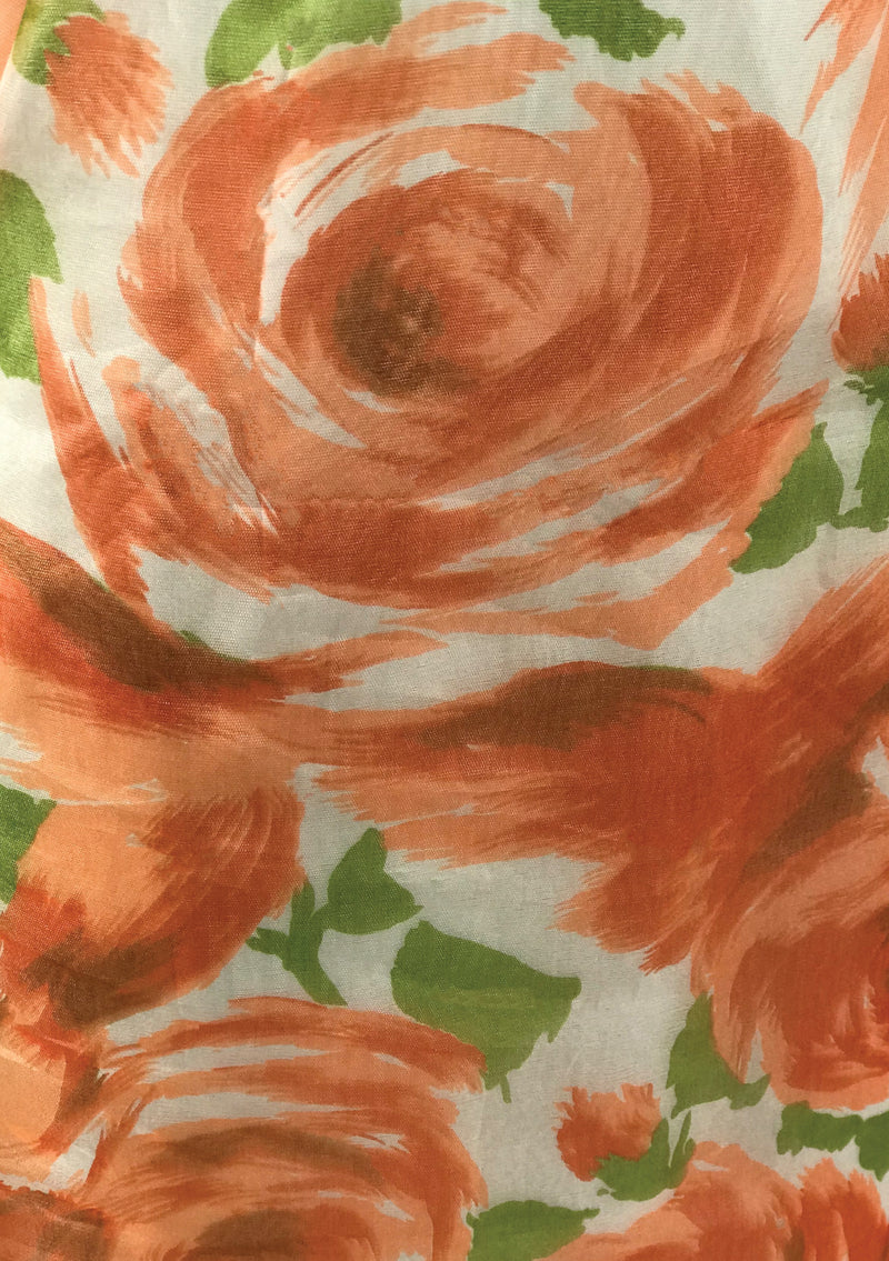 Late 1950s to Early 1960s Orange Roses Wiggle Dress - New!