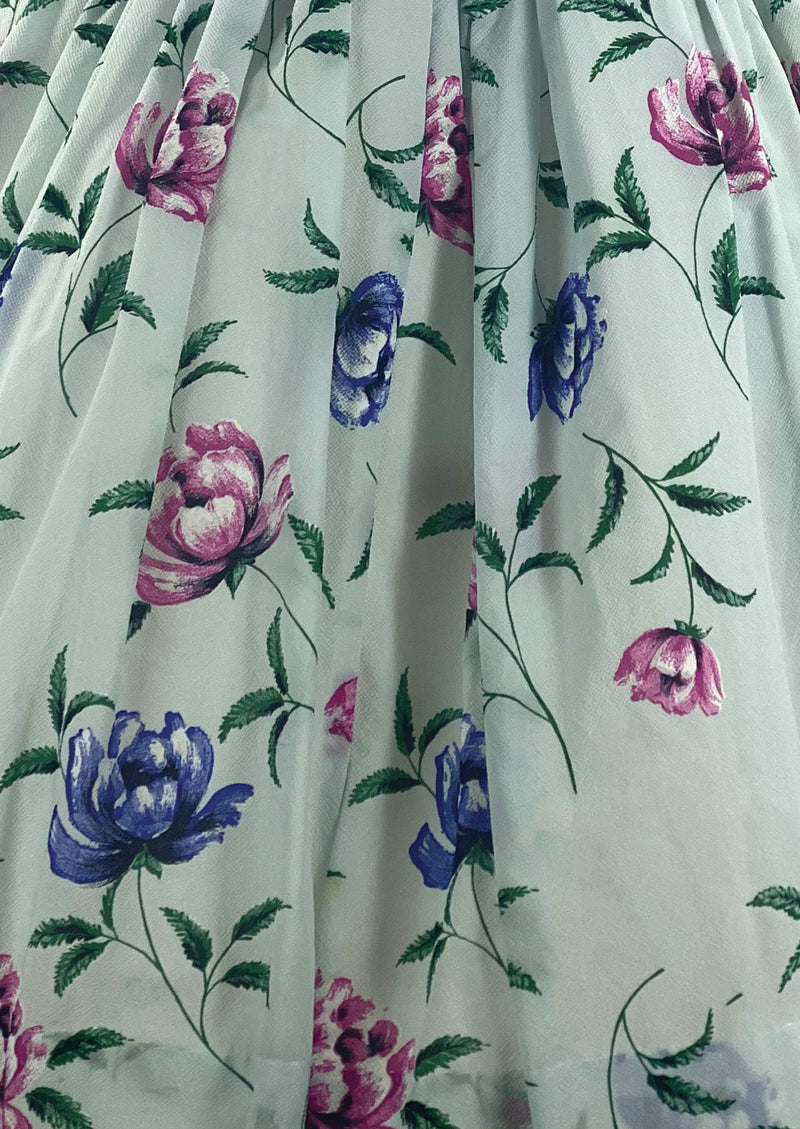 Lovely Late 1950s Blue Floral Seersucker Dress- New!