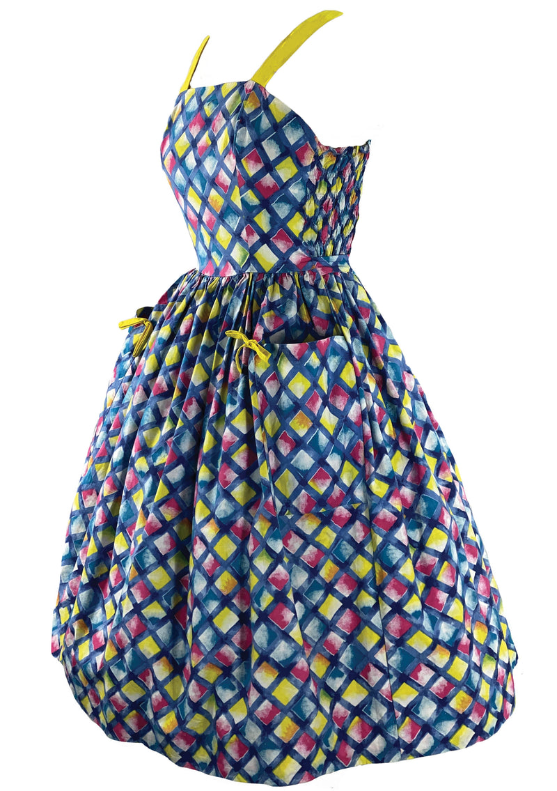 Early 1960s Harlequin Print Cotton Sundress & Bolero- New!