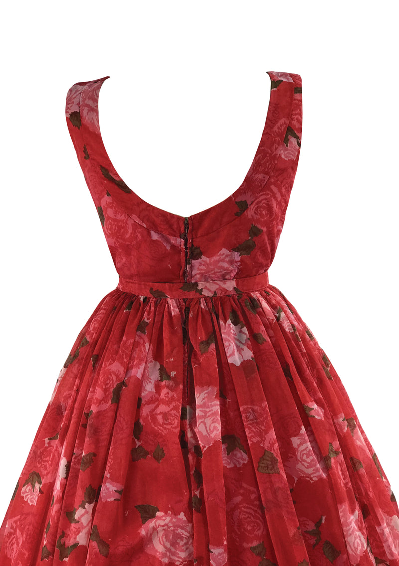 1950s Jerry Gilden Designer Roses Chiffon Dress - New!