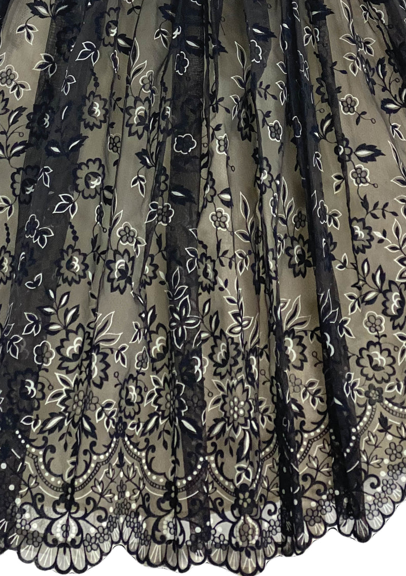 Late 1950s to Early 1960s Black Flocked Chiffon Party Dress- New!