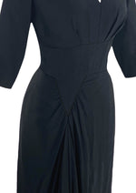 Classic 1940s Draped Black Rayon Dress- New!