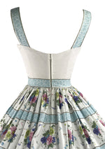 1950s Designer Quality Floral Cotton Dress- New!