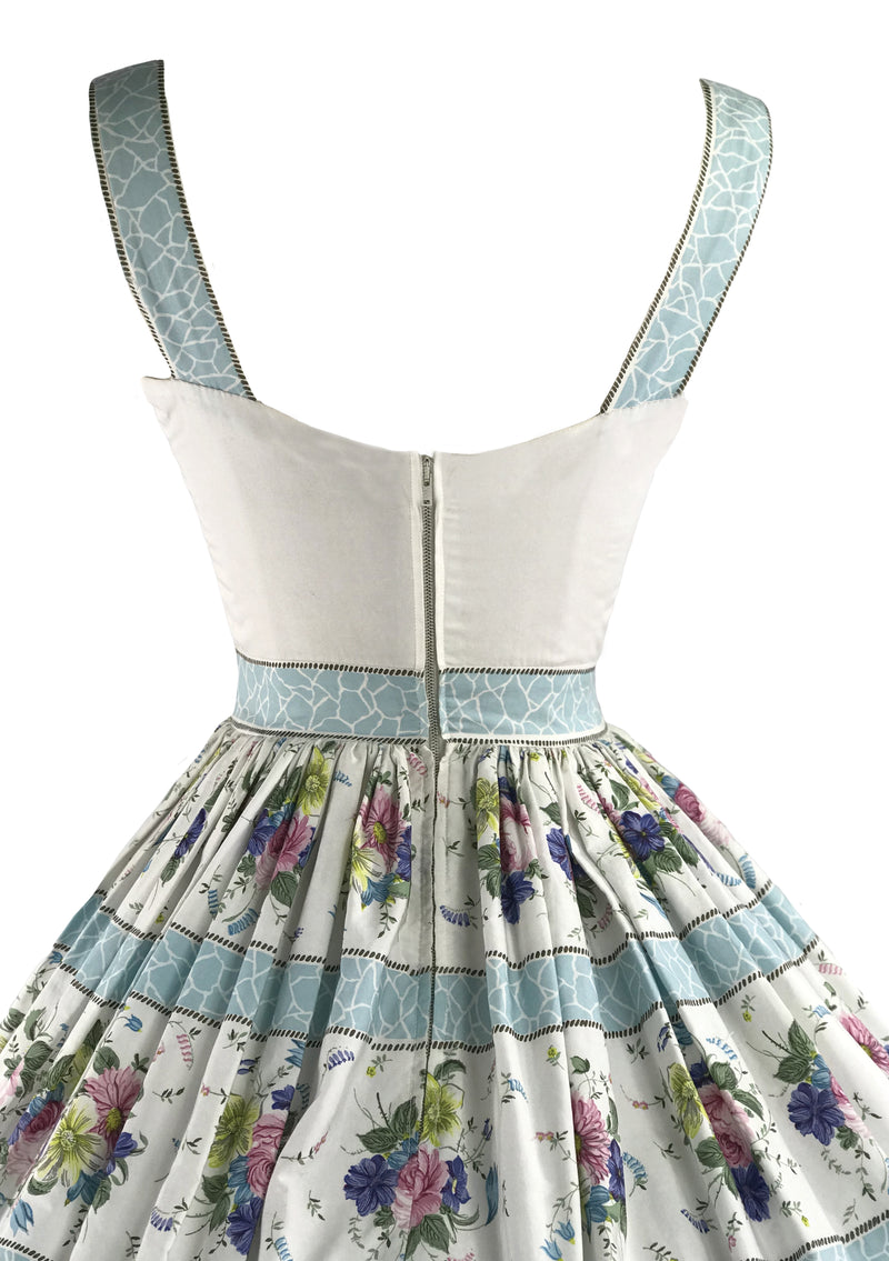 1950s Designer Quality Floral Cotton Dress- New!