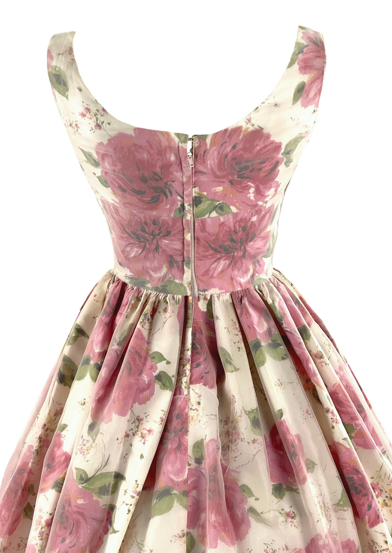 Vintage Late 1950s Pink Roses Dress with Overlay- NEW!