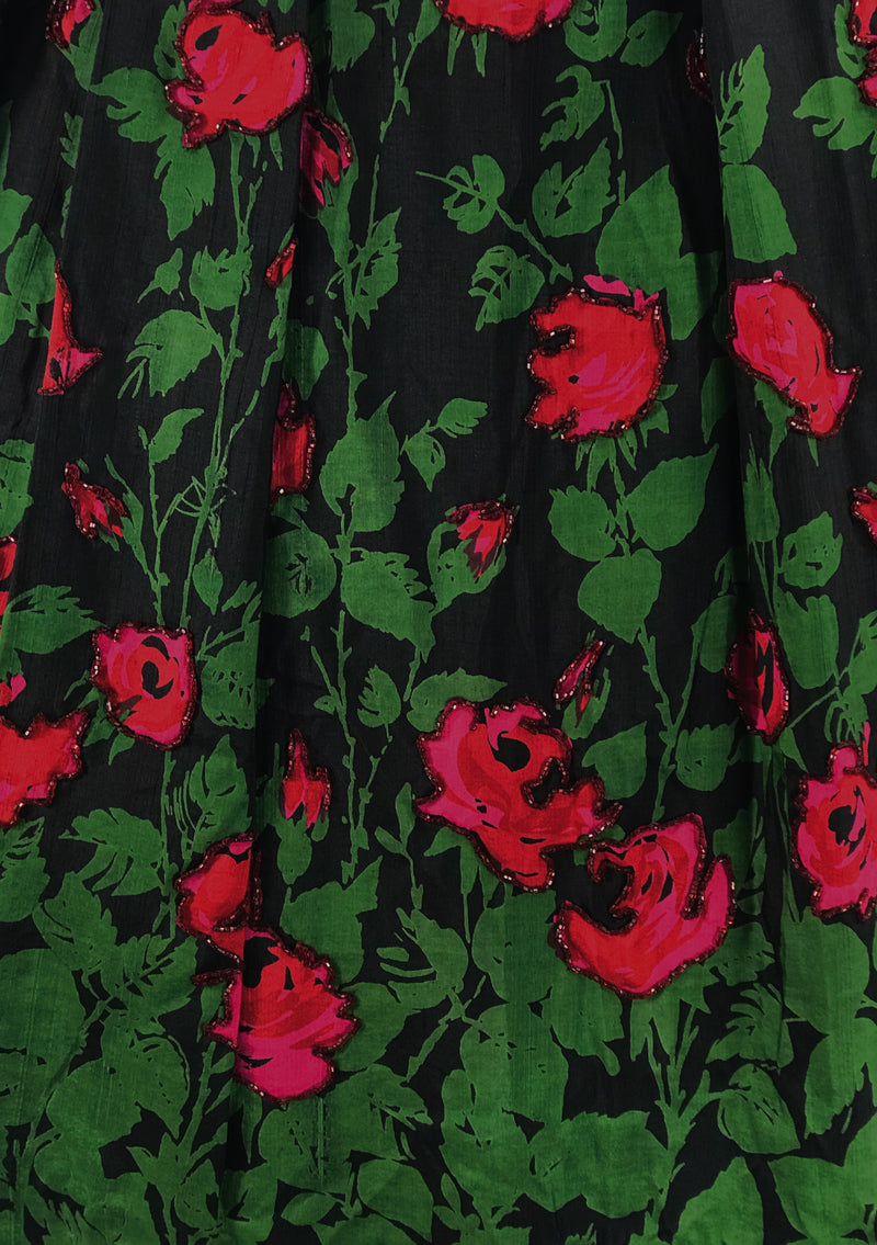 Vintage Late 1950s Red Roses Silk Dress - New!