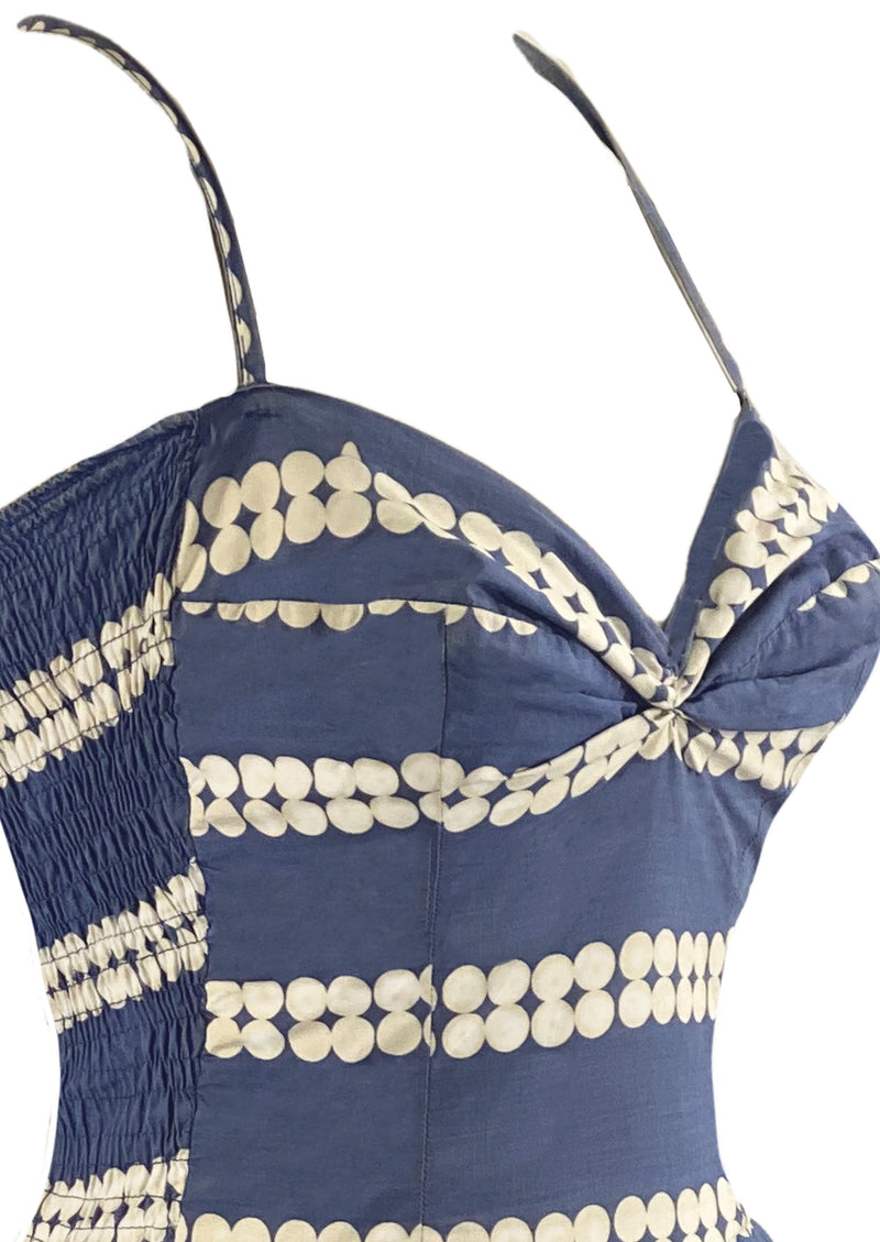 Vintage 1950s Blue and White Circles Cotton Sundress - NEW!