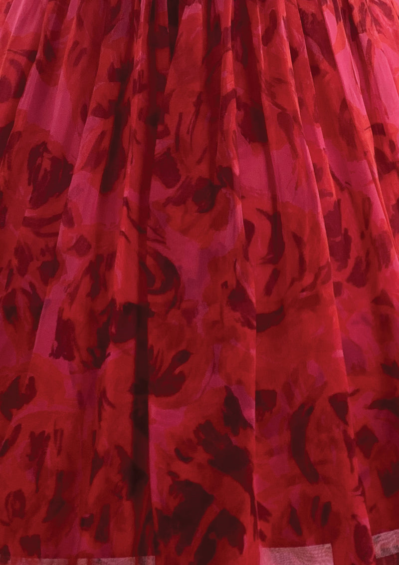 Stunning 1950s Red Rose Organza 3D Party Dress - New!