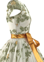 Glorious 1950s Golden Rose Spray Cotton Dress - New!