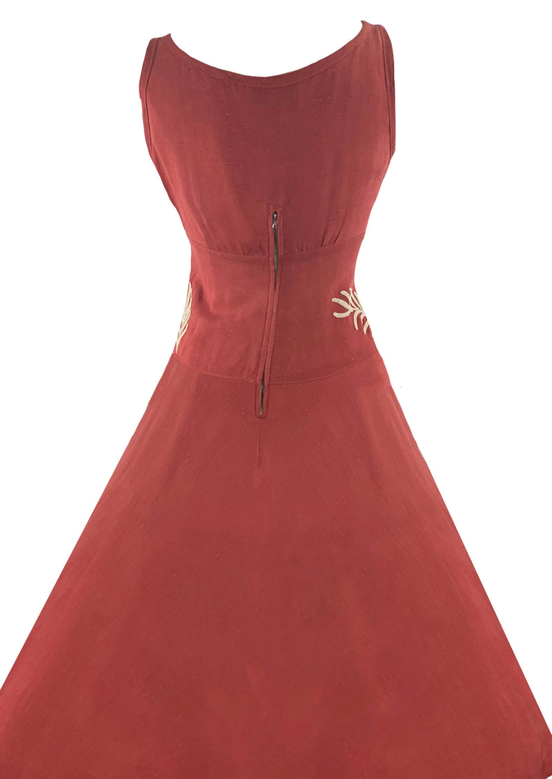 Vintage 1950s Coral Pink Linen Designer Dress - New!
