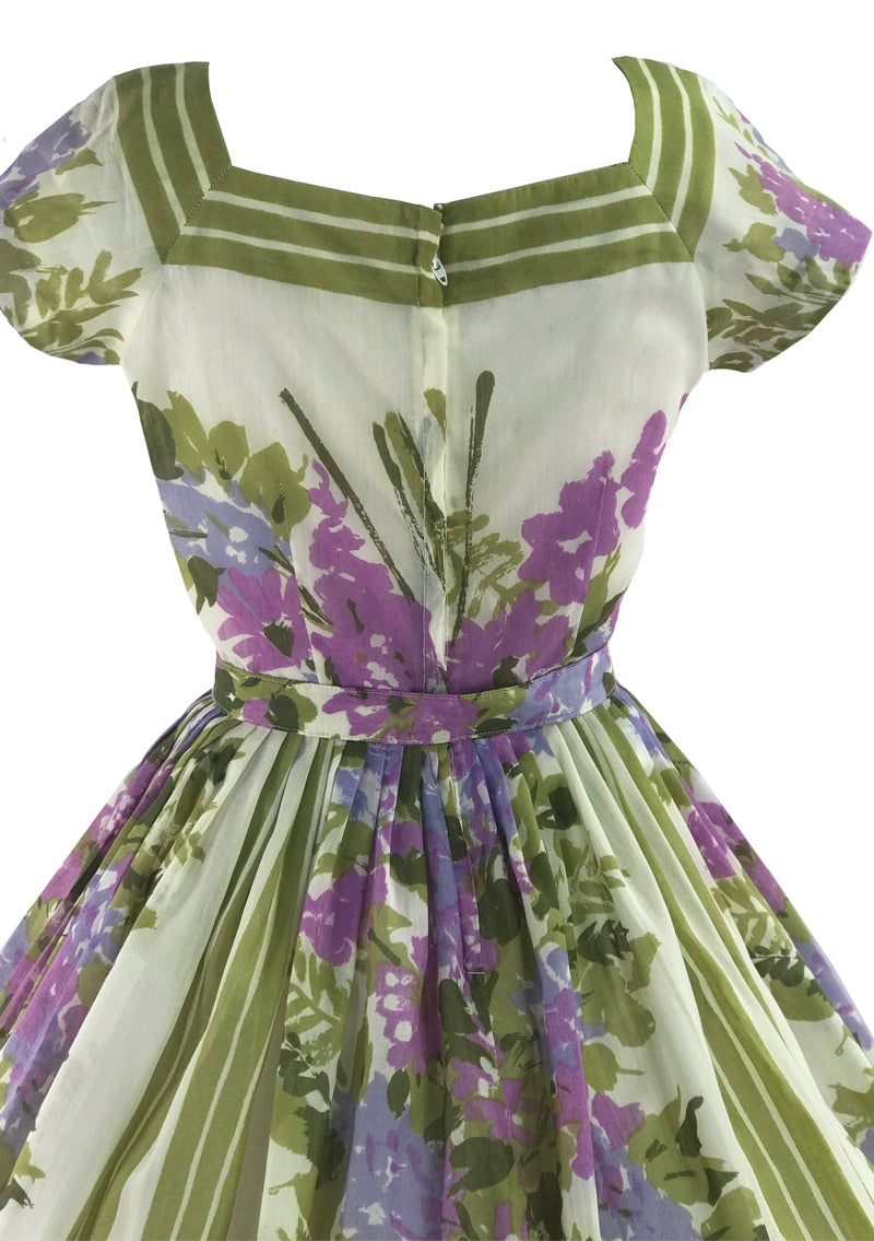 1950s Jerry Gilden Designer Lilac Border Floral Dress- New