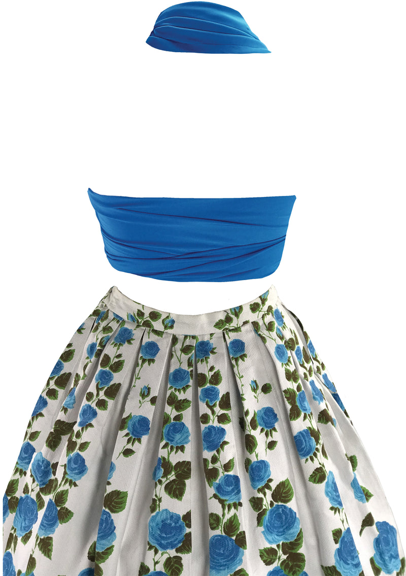 Gorgeous 1950s Blue Roses Pique Skirt- New!