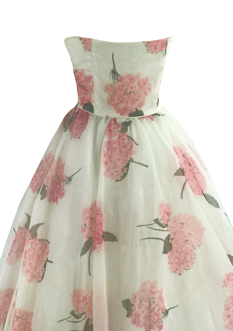 Vintage 1950s Pink Hydrangea Chiffon Party Dress - New!
