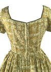 Original 1950s Gold & Green Cotton Grecian Print Dress - New!