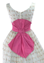 Vintage 1950s Pink Rosebud Flocked Party Dress - New!