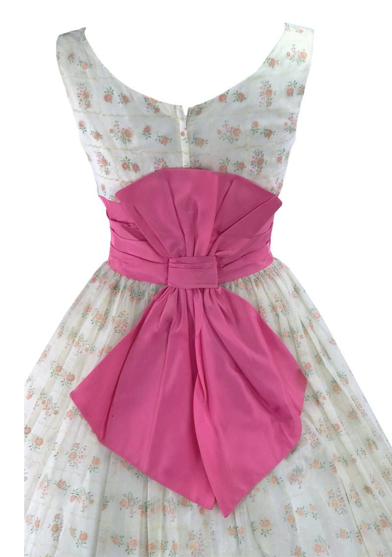 Vintage 1950s Pink Rosebud Flocked Party Dress - New!