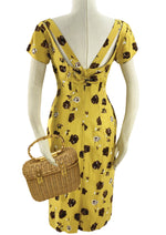 Late 1950s to Early 1960s Golden Floral Wiggle Dress - New!