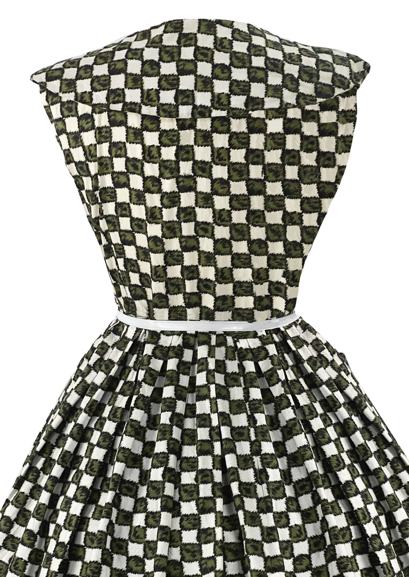 Late 1950s to Early 1960s Green & White Checkerboard Dress- NEW!